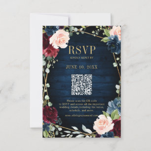 Cartons Réponse Burgundy Navy Blush Boho Mariage géométrique QR Co
