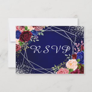 Cartons Réponse Burgundy Navy Floral Argent Géométrique