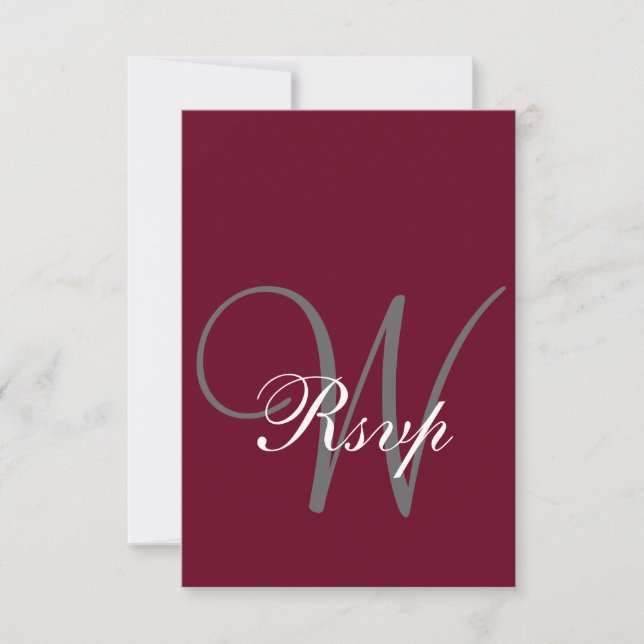 Cartons Réponse Burgundy Red Elegant MOnogramme officiel (Devant)
