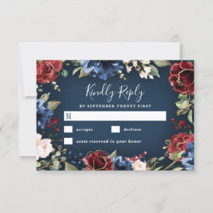 Cartons Réponse Burgundy Red Navy Blue Gold et Blush Pink Mariage