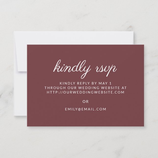 Cartons Réponse Burgundy Rust Script Mariage Répondre avec Bienvei (Devant)