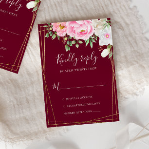 Cartons Réponse Burgundy Watercolor Floral Geometric Wedding