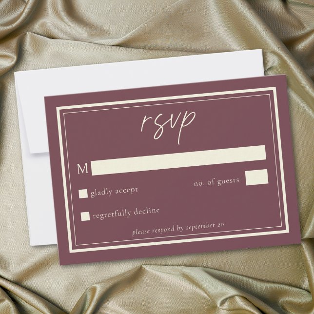 Cartons Réponse Burgundy Wine Minimalist Frame Wedding (Burgundy Wine Minimalist Frame Wedding RSVP Card)