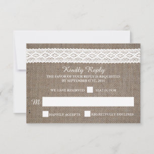 Cartons Réponse Burlap rustique et mariage Vintage de dentelle bla