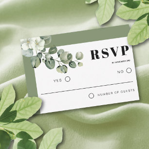 Cartons Réponse Cadre avec branche d'eucalyptus et mariage de fleu