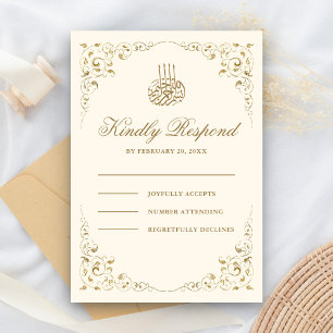 Cartons Réponse Cadre Crème et Or à Tourbillon Rustique Mariage Mu