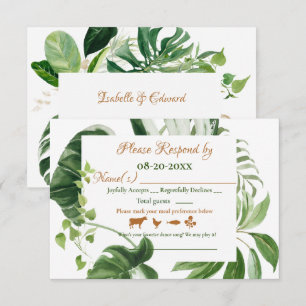 Cartons Réponse Cadre de feuilles de Monstera vertes pour mariage 