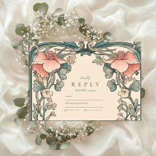 Cartons Réponse Cadre de fleurs sauvages corail pour mariage