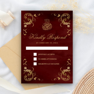 Cartons Réponse Cadre doré antique Mariage islamique rouge bordeau
