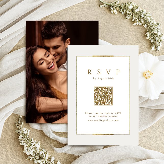 Cartons Réponse Cadre Elegance Modern Classy Code QR Mariage (Framed Elegance Modern Classy QR code Wedding RSVP Card)