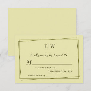 Cartons Réponse Cadre élégant sur Mariage de monogramme jaune céle