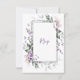 Cartons Réponse Cadre floral aquarelle violet et rose pâle  