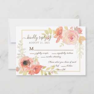 Cartons Réponse Cadre Floral de Mariage Élégant Rose et Or