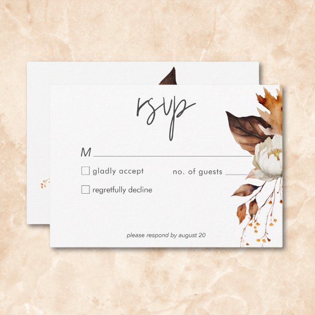 Cartons Réponse Cadre Floral Neutre Automne Moderne Mariage Pas de (Modern Fall Neutral Floral Frame Wedding QR Code RSVP Card)