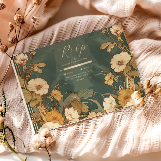 Cartons Réponse Cadre floral romantique Art Nouveau Mariage (Créateur téléchargé)