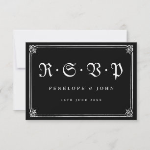 Cartons Réponse Cadre gothique noir blanc Mariage de typographie