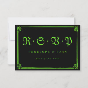 Cartons Réponse Cadre gothique Vert Black Typographie Mariage