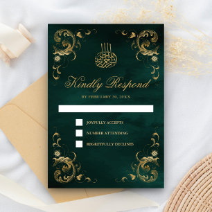 Cartons Réponse Cadre Or Antique Vert Émeraude Mariage Islamique