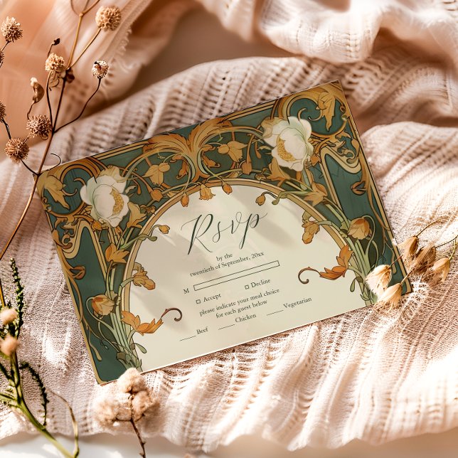 Cartons Réponse Cadre Orné Romantique de Mariage avec Feuillage (Créateur téléchargé)