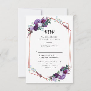 Cartons Réponse Cadre Rose Gold Mariage Floral Violet