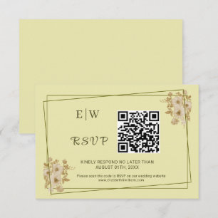 Cartons Réponse Cadre rose - Mariage jaune céleste Monogramme
