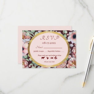 Cartons Réponse Cadres géométriques floraux Anémone Rose Pâle Élég
