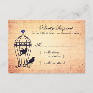 Cartons Réponse Cage d'oiseaux fantaisie avec mariage de coeur ble