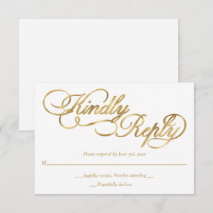 Cartons Réponse Calligraphie à huile blanche et or Mariage formel
