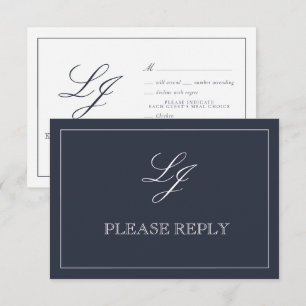 Cartons Réponse Calligraphie bleu marine classique Monogramme Mari