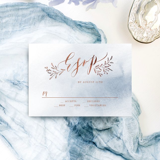Cartons Réponse Calligraphie bleu outrepasse mariage floral rustiq (Dusty blue calligraphy rustic floral wedding RSVP)
