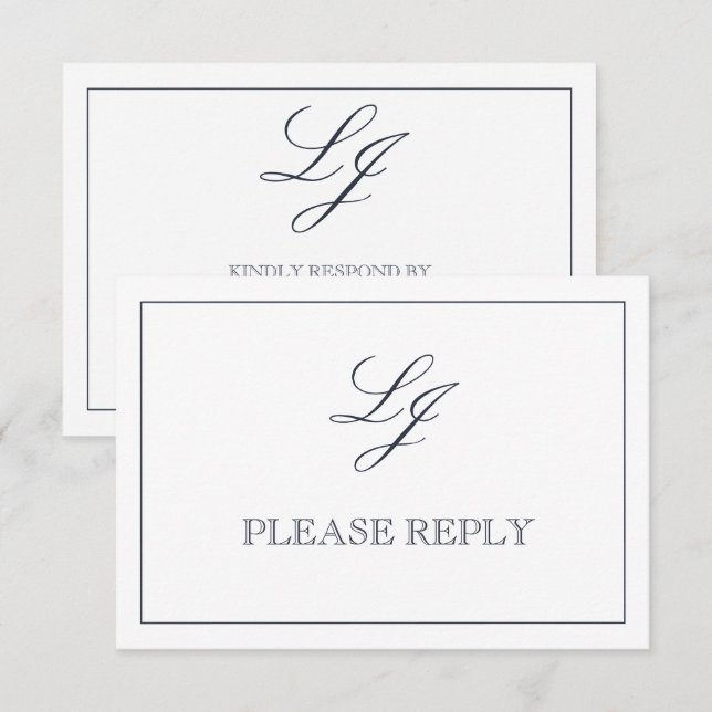 Cartons Réponse Calligraphie Bleue de la marine classique Monogram (Devant / Derrière)