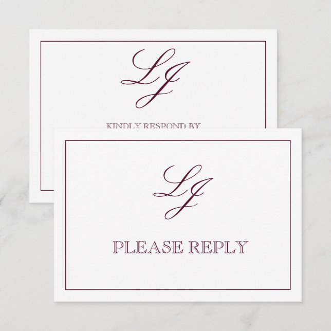 Cartons Réponse Calligraphie Bourgogne Classique Monogramme Pas de (Devant / Derrière)
