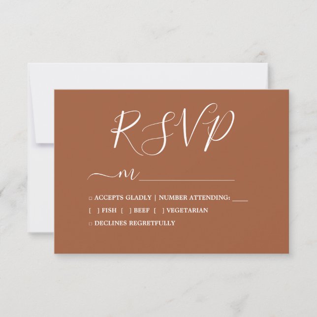 Cartons Réponse Calligraphie Chic Simple TerraCotta Mariage (Devant)