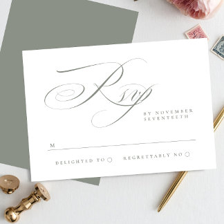 Cartons Réponse Calligraphie classique élégante Gris Vert Mariage