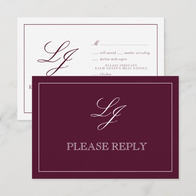 Cartons Réponse Calligraphie de Bourgogne classique Mariage de mon (Devant / Derrière)