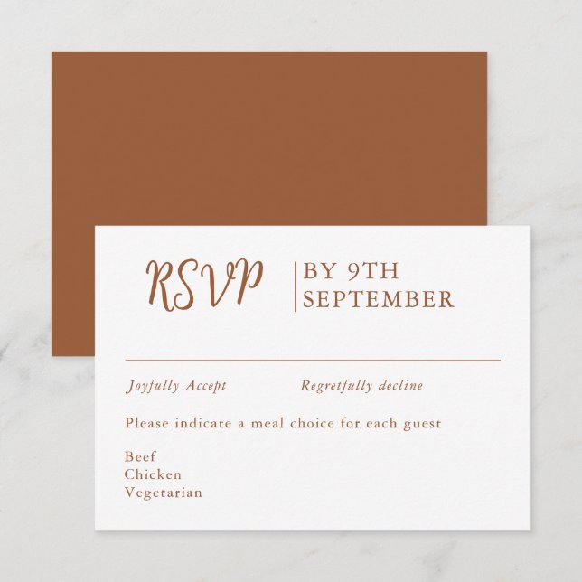 Cartons Réponse Calligraphie de Mariage décoratif orange brûlé (Devant / Derrière)