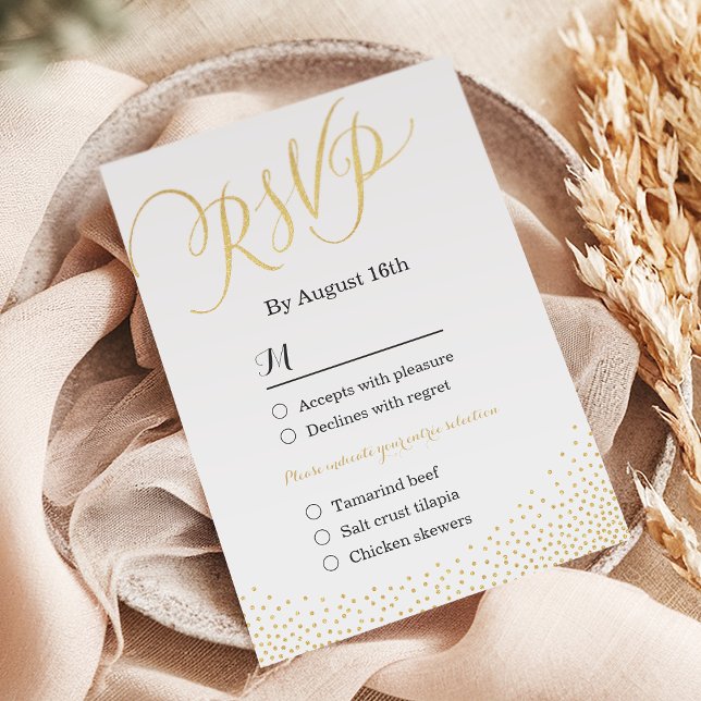 Cartons Réponse Calligraphie de parties scintillant en faux or de  (Editable glam faux gold glitter calligraphy RSVP)
