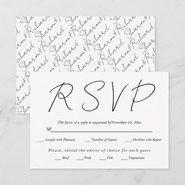 Cartons Réponse Calligraphie de script moderne mariage noir et bla (Devant / Derrière)