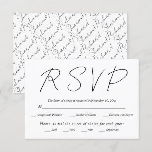 Cartons Réponse Calligraphie de script moderne mariage noir et bla