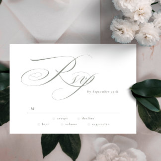 Cartons Réponse Calligraphie élégante officielle Gris Vert Mariage