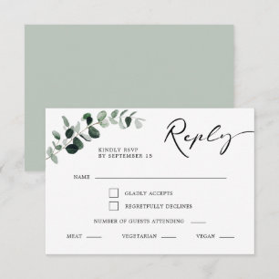 Cartons Réponse Calligraphie Eucalyptus Mariage de choix de repas