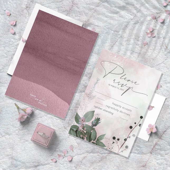 Cartons Réponse Calligraphie Floral Mariage Mauve ID771 (Créateur téléchargé)