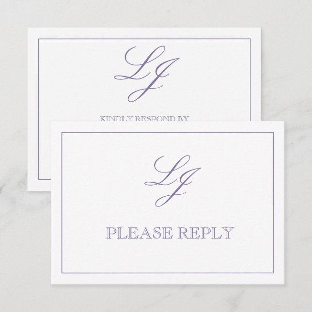 Cartons Réponse Calligraphie Lavande Classique Monogramme Aucun Re (Devant / Derrière)