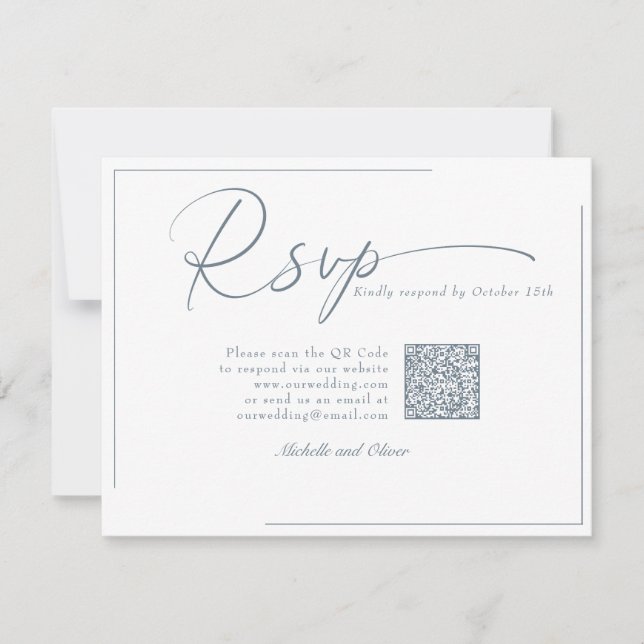 Cartons Réponse Calligraphie Mariage Moderne Classique Code QR RSV (Devant)