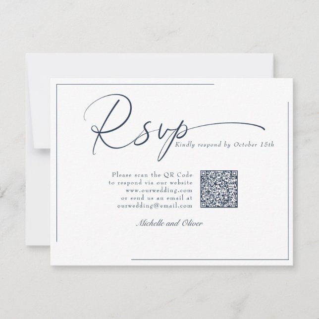 Cartons Réponse Calligraphie Mariage Moderne Classique QR Code RSV (Devant)