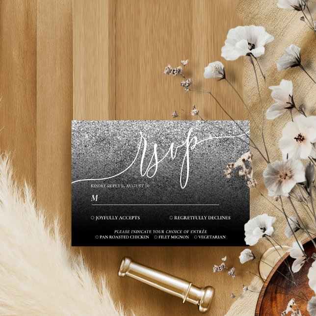 Cartons Réponse Calligraphie moderne de mariage argent pailleté (Créateur téléchargé)
