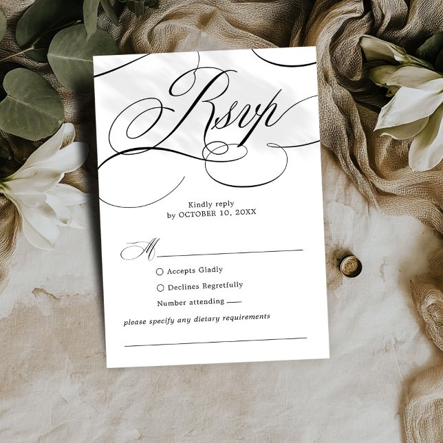 Cartons Réponse Calligraphie moderne intemporelle Noir blanc maria (Modern calligraphy timeless Black white wedding RSVP Card)