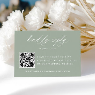 Cartons Réponse Calligraphie moderne Sage Green QR Code Mariage