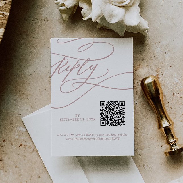 Cartons Réponse Calligraphie romantique Blush Pink QR Code Mariage (Créateur téléchargé)