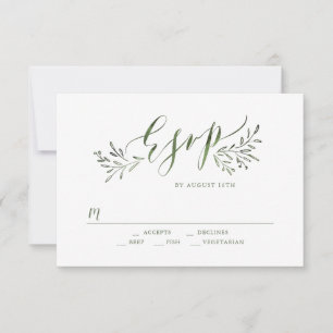 Cartons Réponse Calligraphie verte Sage Mariage fleuri rustique RS